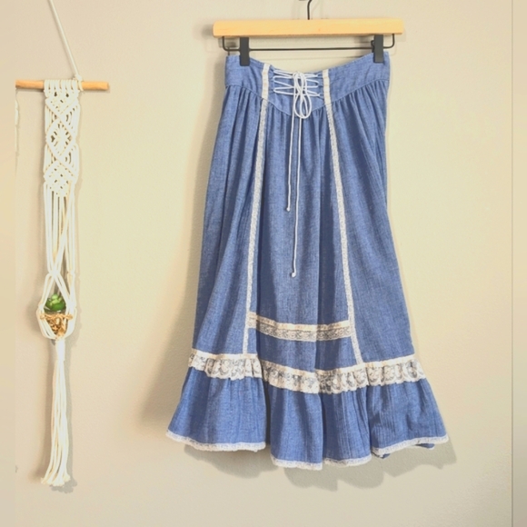 Jessica McClintock Dresses & Skirts - Jessica's Gunnies Jessica Sax McClintock Corset High Waist Lace Trim Midi Skirt